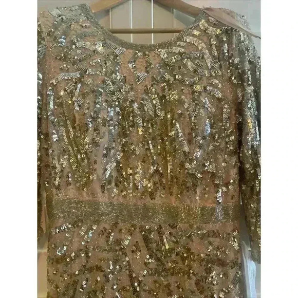 MAC DUGGAL 4857 Rose Gold Embellished Beaded Sequin V-Back Evening Gown 18W Maxi - Picture 7 of 9